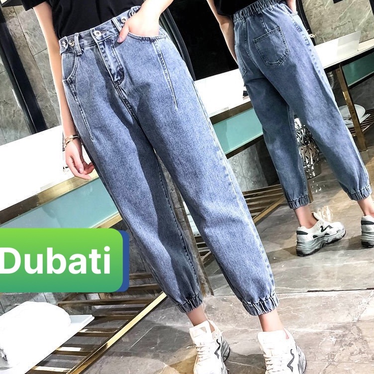 QUẦN BAGGY JEAN NỮ XANH ĐẬM LƯNG THUN ỐNG CHUN NÂNG MÔNG LƯNG CAO DD-335 HOT TREND 2022 -DUBATI FASHION