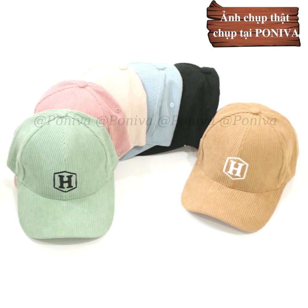 Mũ lưỡi trai ❤️ Nón kết thêu chữ H chất nhung tăm form unisex H9999 phong cách Ulzzang Thời trang PONIVA siêu hot