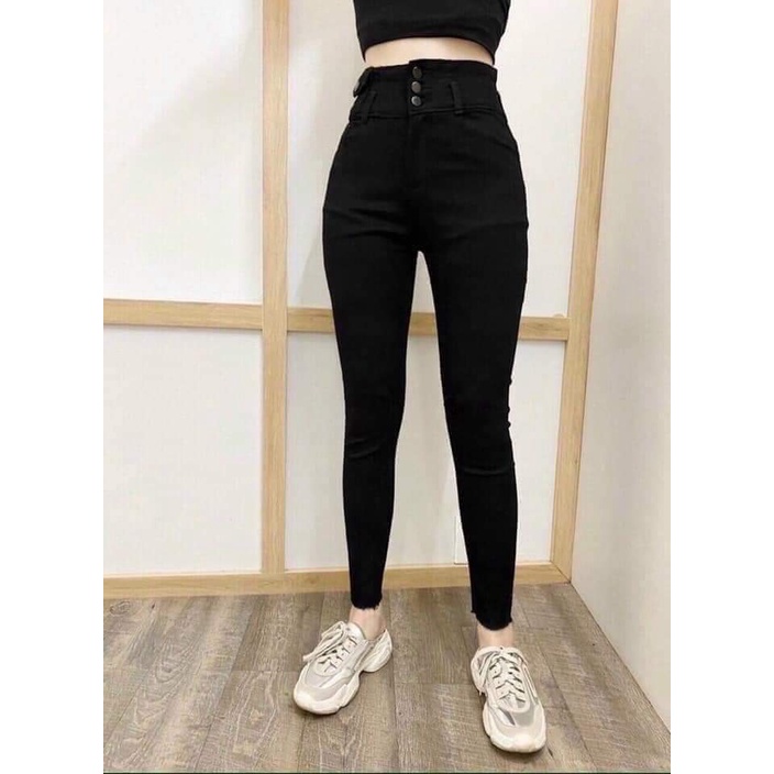 Quần Skinny bò 3 khuy nữ lưng cao có bigsize chị em béo mập vải bò kaki co giãn