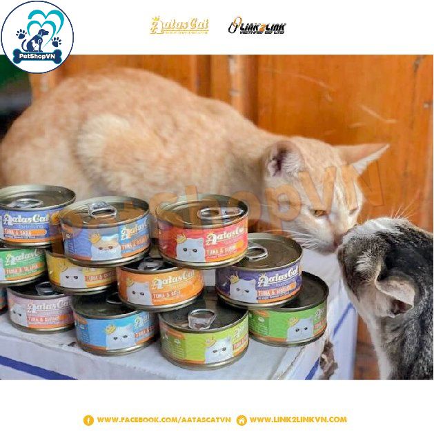 Pate Cho Mèo AATAS CAT Dạng Súp Gà Sợi Nhuyễn Lon 80g Kết Hợp Topping Thơm Ngon, Bổ Dưỡng, Mượt Lông.