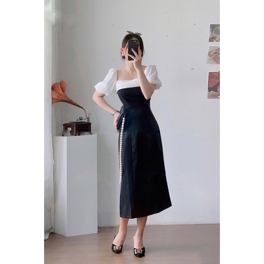 ĐẦM CỔ VUÔNG TAY BÍ PHỐI TƠ