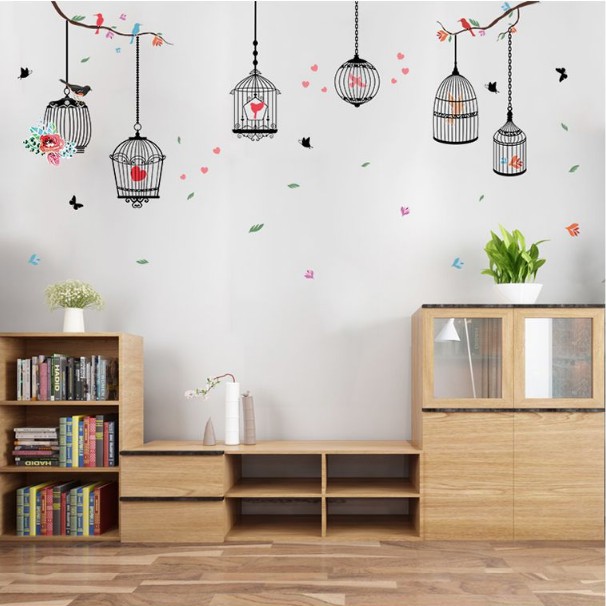 Decal trang trí tường - Lồng Chim Tình Yêu dịu kì