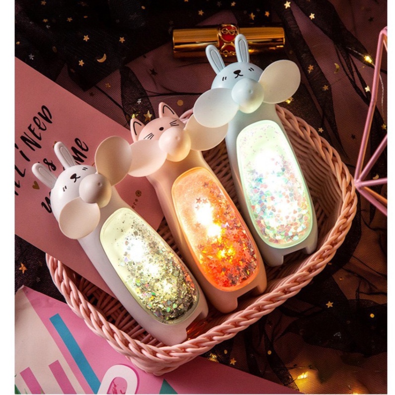 Quạt Cầm Tay Mini Hình Thỏ Có Đèn LED
