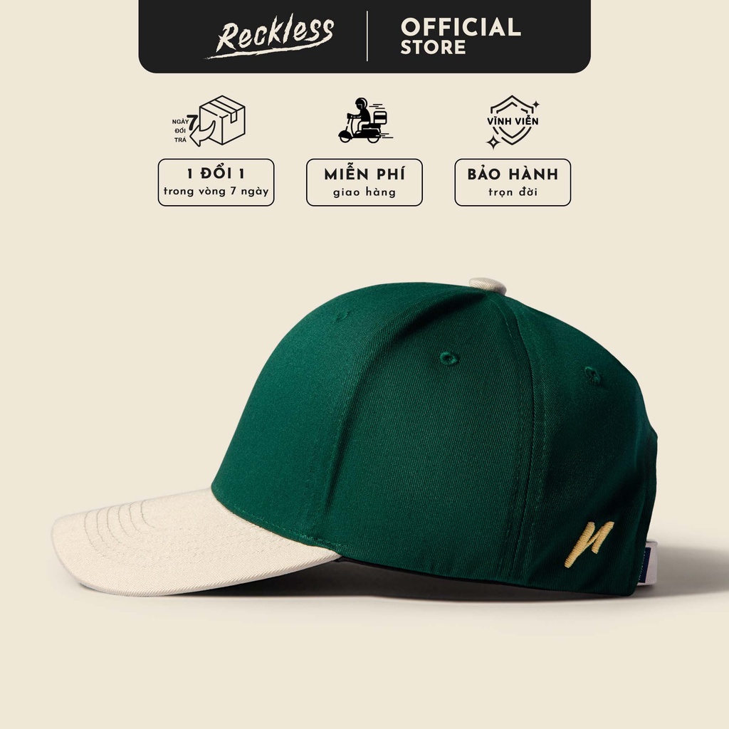 Nón Bóng Chày Lưỡi Trai Màu Xanh Lá Phối Be Reckless Signature Ballcap Vải Kaki Cotton