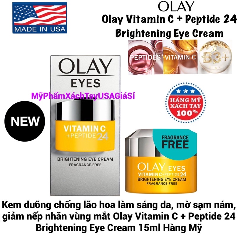 Kem dưỡng trắng da vùng mắt Olay Vitamin C + Peptide 24 Brightening Eye Cream 15ml Hàng Mỹ