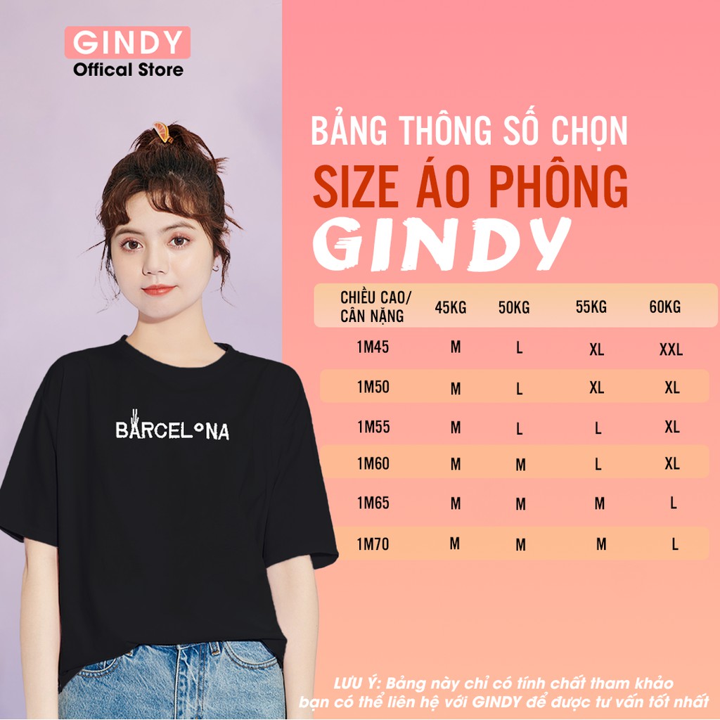 Áo phông basic GINDY nữ Barcelona cổ tròn tay lỡ unisex chất  thun lạnh co giãn 4 chiều A045