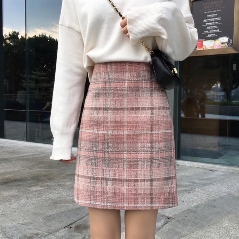 Chân Váy Ngắn Chữ A Lưng Cao Kẻ Sọc Hàn Quốc Phong Cách Retro Ulzzang Chân Váy Chữ A Thời Trang 2 Lớp