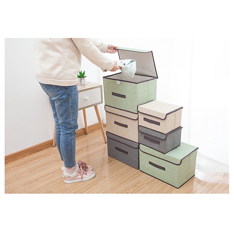 Bộ 2 Hộp Vải Đựng Đồ, Quần Áo, Đồ Lót, Ga Giường Có Thể Gấp Gọn/ Thùng Đựng Đồ Đa Năng Có Nắp Đậy