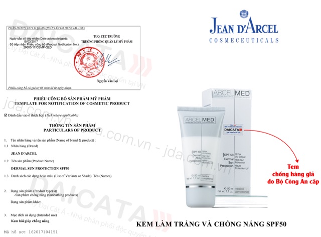 [TRỢ GIÁ] Kem chống nắng trắng da Jean D'arcel_dermal sun protection spf50