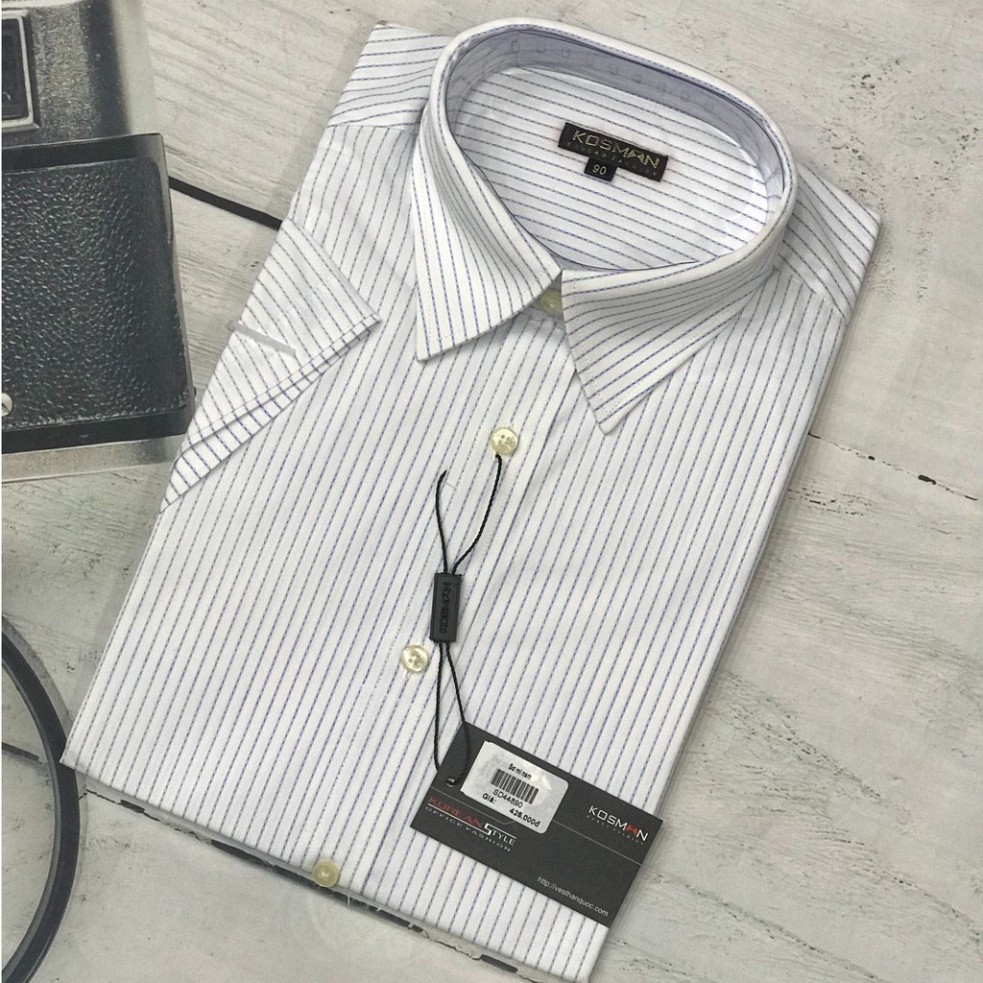 Áo Sơ Mi Nam Cộc Tay Thương Hiệu Kosman Màu Trắng Kẻ Sọc Không Nhăn, Không Nhàu SD448 | BigBuy360 - bigbuy360.vn