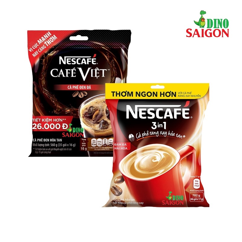 Combo 2 Bịch Cà Phê Hòa Tan Nescafé 3in1 Đậm Đà Hài Hòa Và Cà Phê Việt Đen Đá