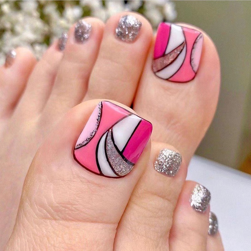Time * Móng Chân Giả Ngắn Hình Vuông Acrylic Che Phủ Toàn Diện Kiểu Pháp