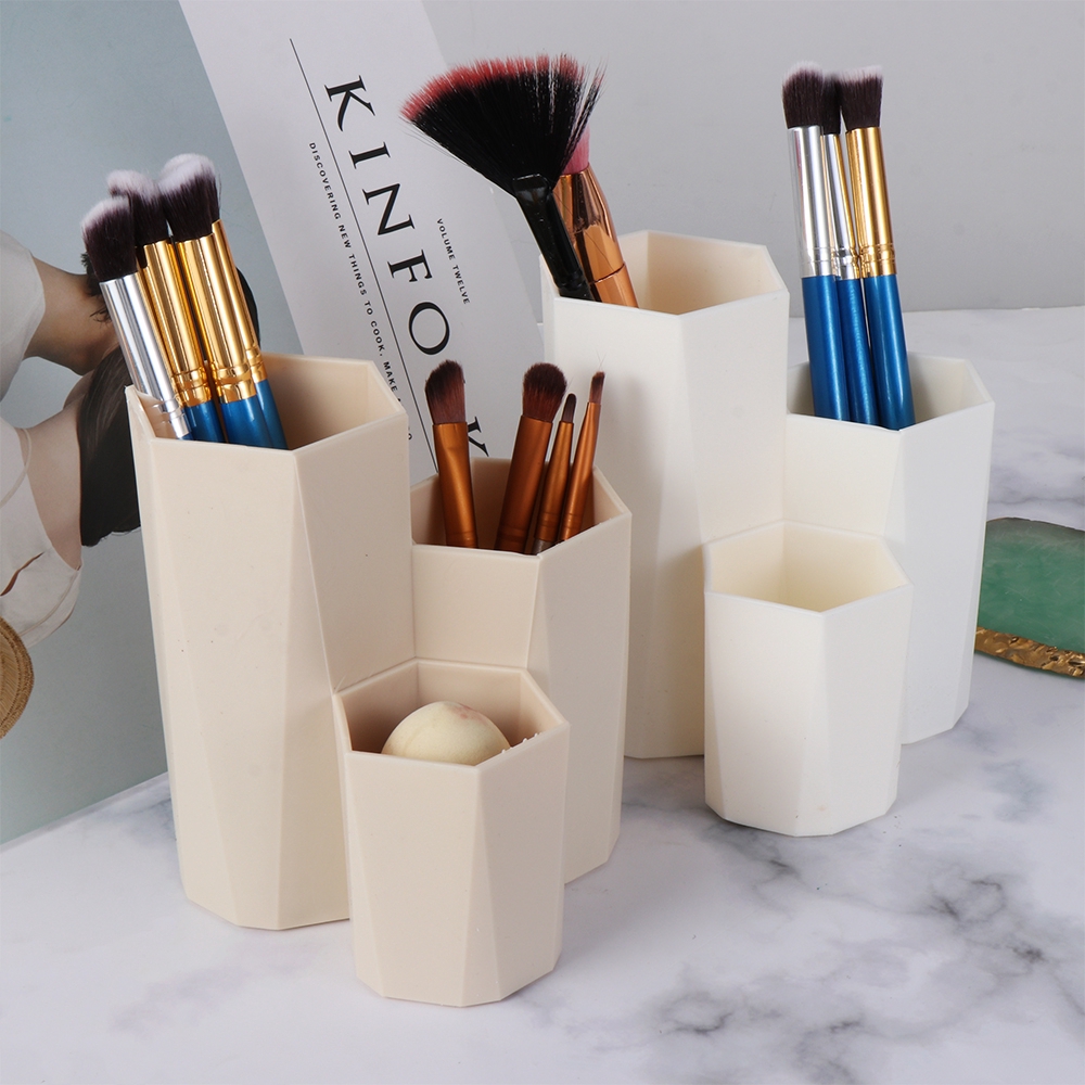 Set 3 ly đựng đồ trang điểm bàn làm việc hình dáng ly 6 cạnh