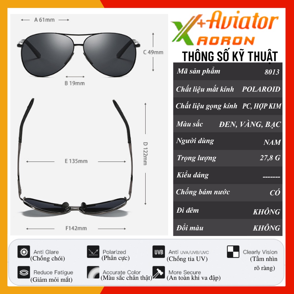 Kính mát Nam Thời Trang Phân Cực Chống UV400 Chống Chói mắt kính polarized chống lóa Lái Xe Kiểu Dáng Phi Công AVIATOR