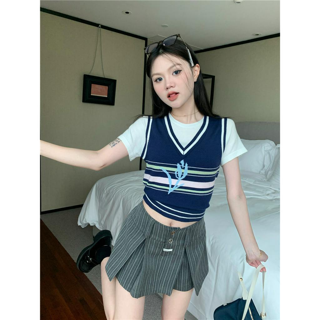Áo Thun Crop Top Tay Ngắn Cổ Tròn Dáng Ôm In Hoa Thời Trang Mùa Hè Hàng Mới 2023 Dành Cho Bạn Nữ