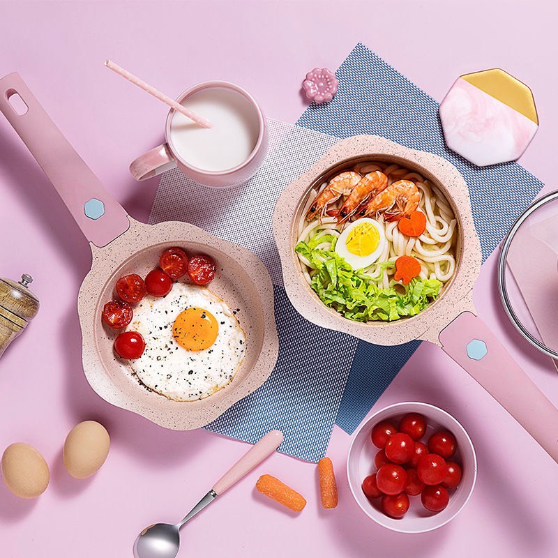 BỘ nồi chảo ăn dặm cho bé,bộ nồi ăn dặm,nồi chảo quấy hình hoa,kèm xửng hấp