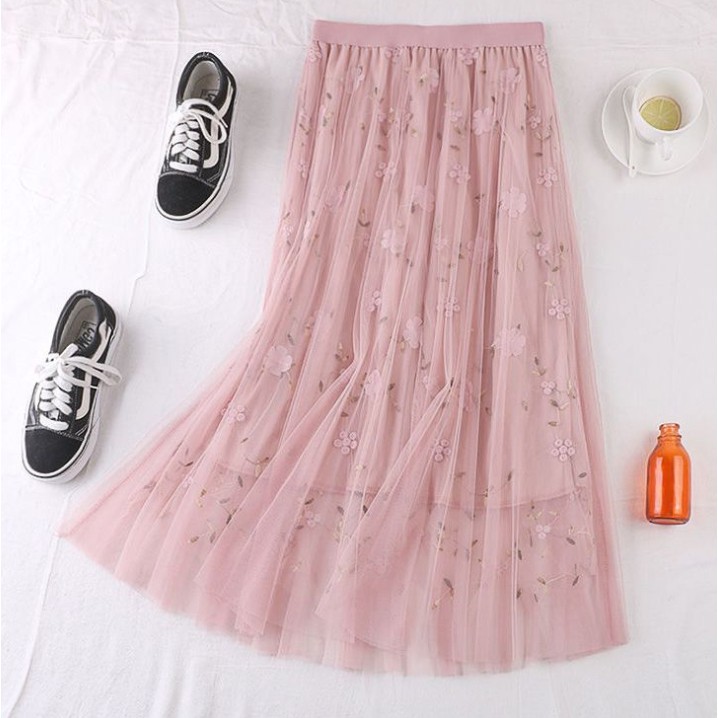 Chân váy ren đính hoa cao cấp Free size VAY25