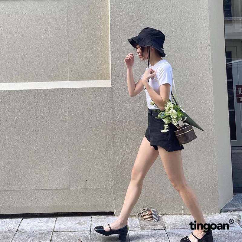 TINGOAN®  - Quần short bò cắt gấu lượn viền màu lông chuột tingoan XOXO JEANS SHORTS/LC