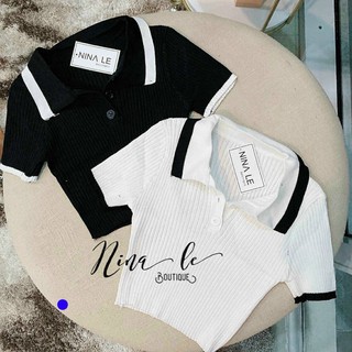Áo gân cổ bẻ croptop 2 màu siêu chất ttsla0332