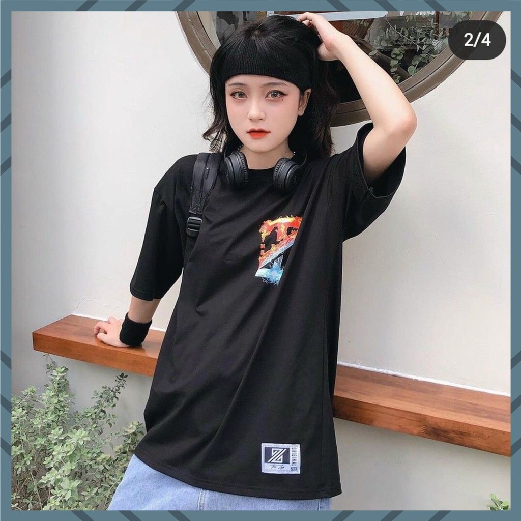 ÁO THUN TSHIRT NAM NỮ 1 CỠ FORM DÁNG RỘNG DƯỚI 65KG MẶC VỪA (LỬA BĂNG ZED) | BigBuy360 - bigbuy360.vn