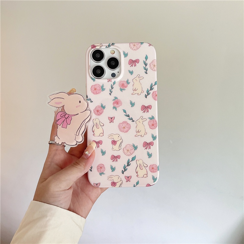 Ốp lưng chống sốc điện thoại màu hồng cho iphone 14 pro max 13 pro Khung TPU chống vỡ iphone 12 pro 11 xs max xr x / xs Ốp lưng điện thoại in hình thỏ dễ thương