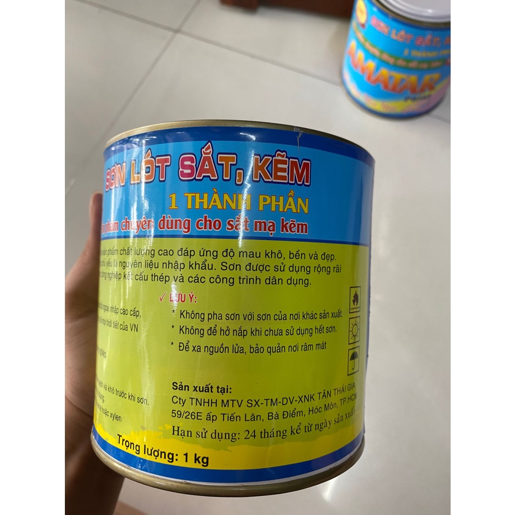 Sơn lót chống rỉ AMATAR loại tốt 1kg màu xám, sơn lót sắt, kẽm, sản phẩm chuyên dùng cho sắt mạ kẽm