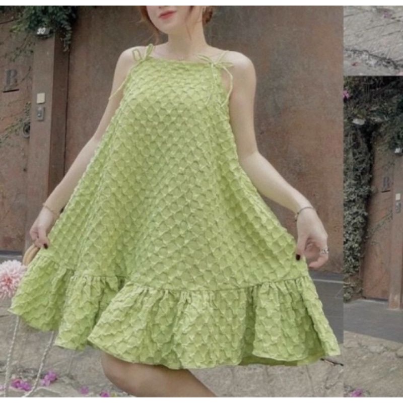 Đầm Baby Doll phối bèo to bầu bí đều đẹp chất vải Xốp dày dặn Cam Kết Hàng Y Hình