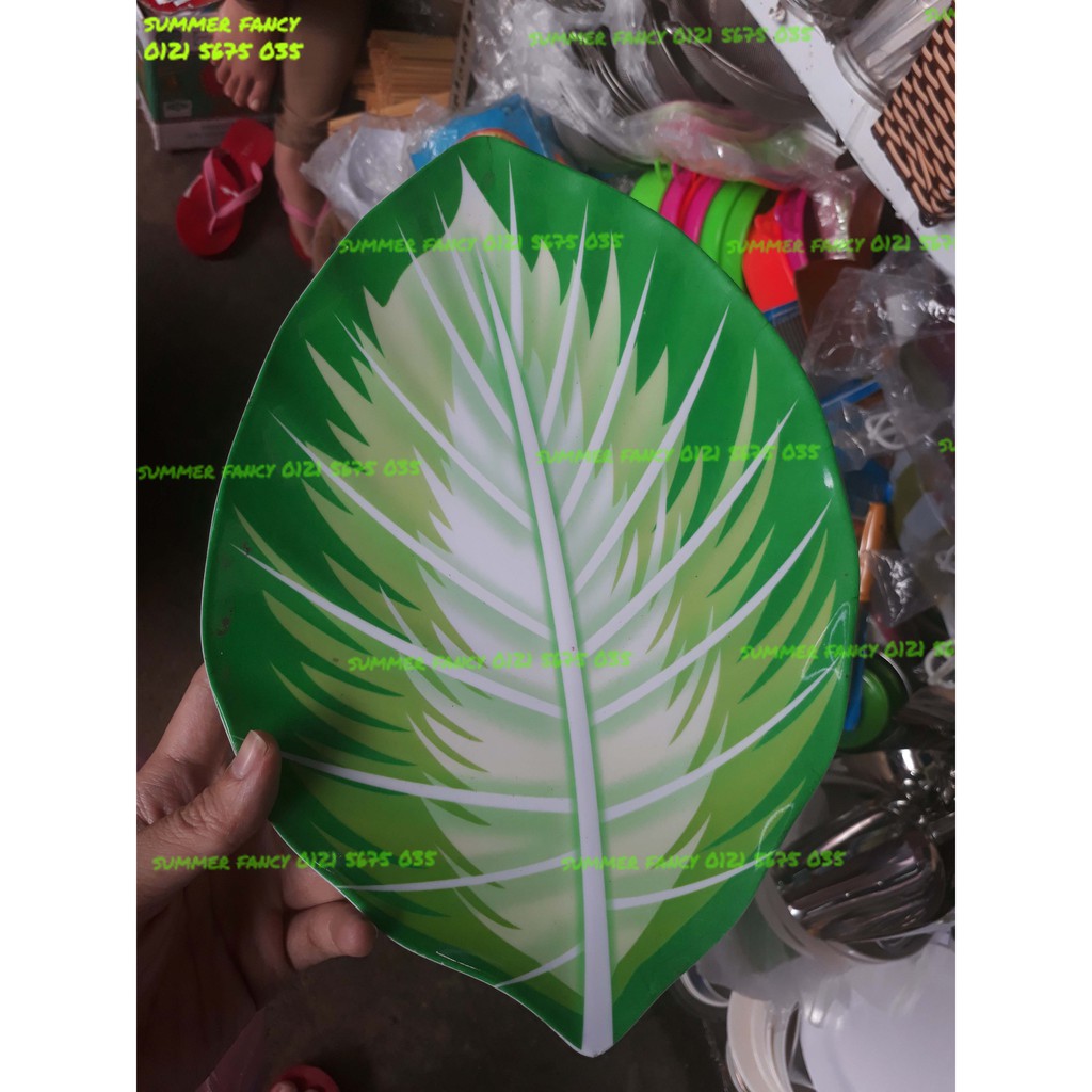 Dĩa in vân lá 22.5 x 15.6 x 2 cm nhựa melamine phíp hình chiếc lá, phíp  - Leaf dish F-HXL06