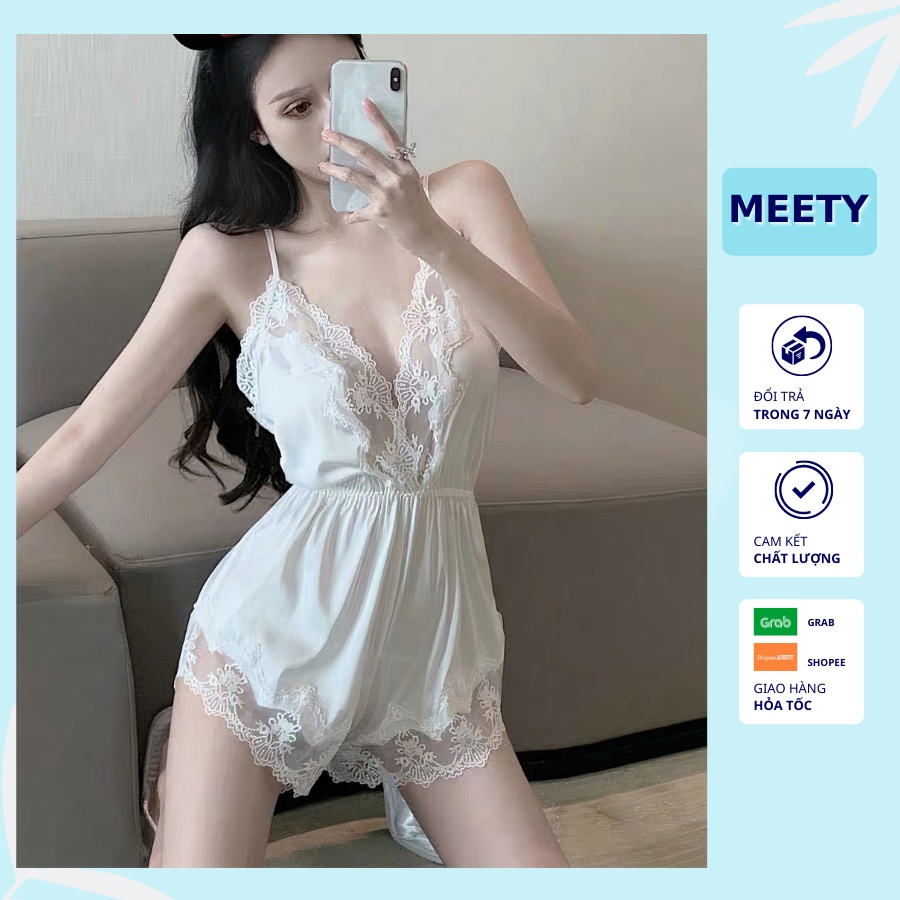 Đồ Ngủ Sexy Nữ 2 Dây, Váy Ngủ Sexy Viền Ren Vải Lụa Co Giãn Mềm Mịn Có Nhiều Màu EN2 - Meety