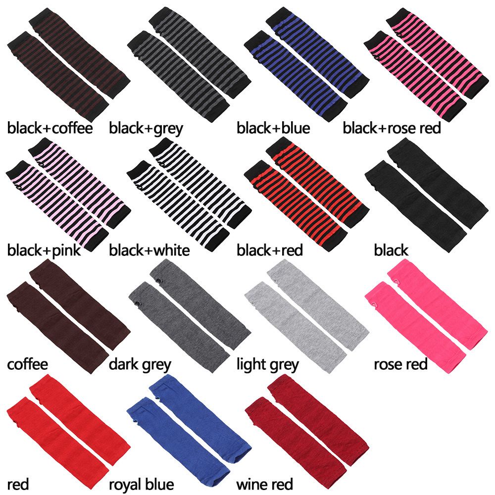 Găng tay dài hở ngón bằng vải cotton họa tiết kẻ sọc dành cho nữ