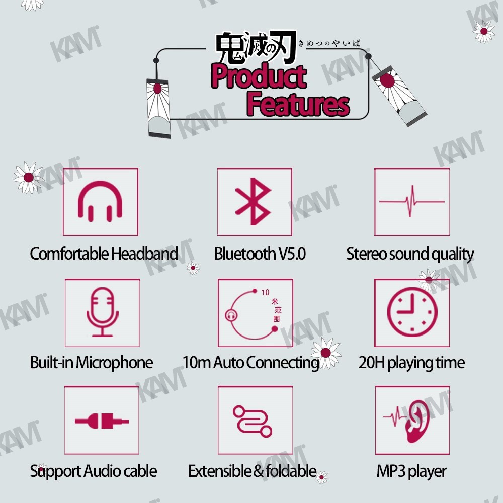 Kam Demon Slayer DR21 Tai nghe Bluetooth Anime Nhật Bản Anime Kamado Tanjirou Tai nghe chơi game không dây âm thanh nổi không dây Nezuko Zenitsu dễ thương