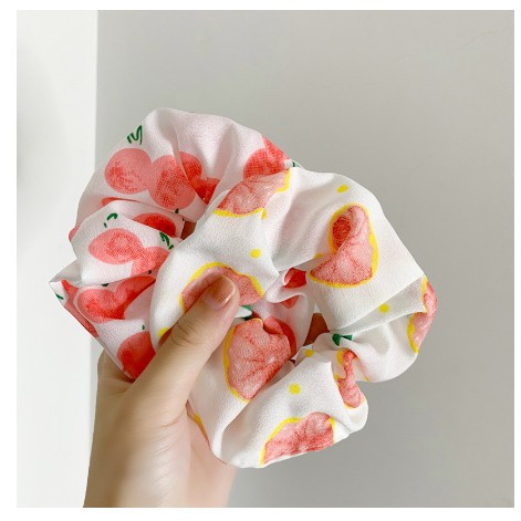 Dây cột tóc vải SCRUNCHIES vòng họa tiết hoa quả, đồ buộc tóc crunchies phụ kiện tóc