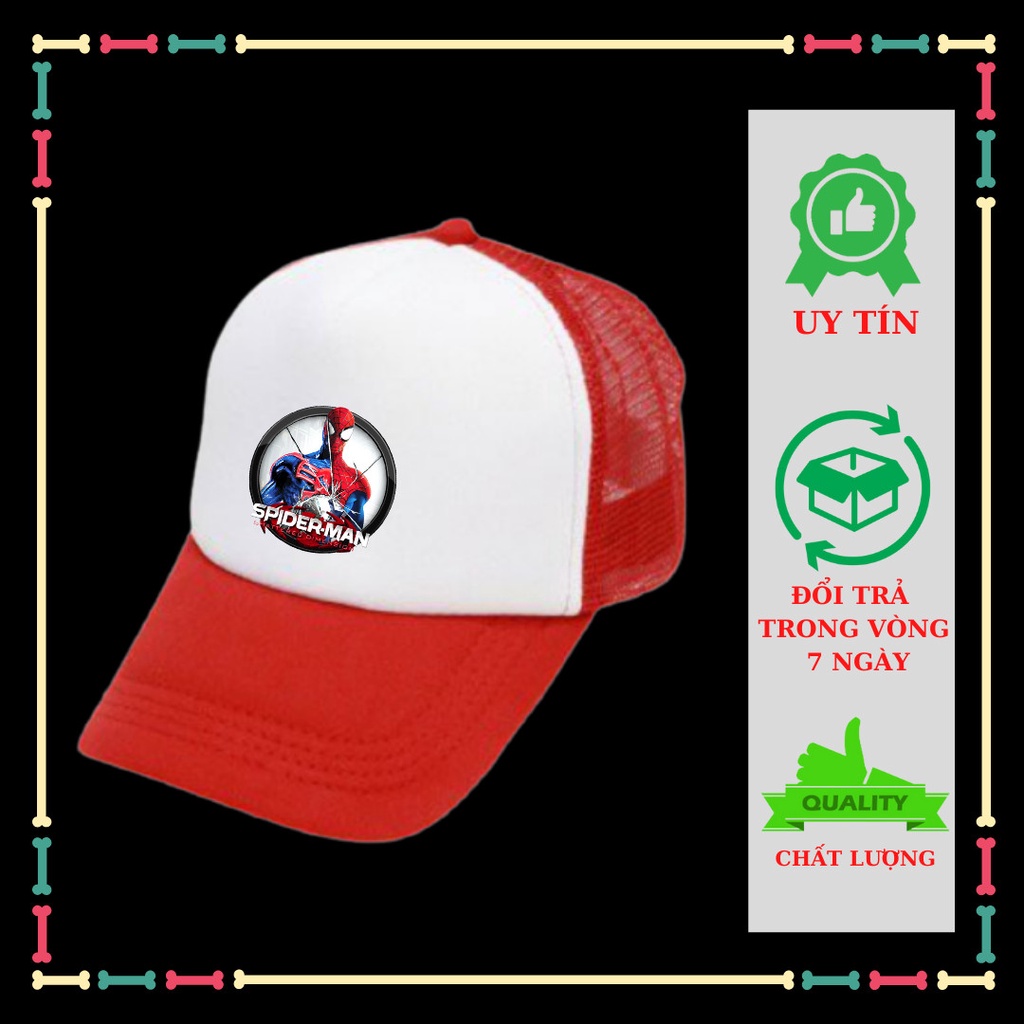 Mũ /Nón in hình Spiderman(Người Nhện) bé trai, bé gái, huy hiệu Spiderman trẻ em