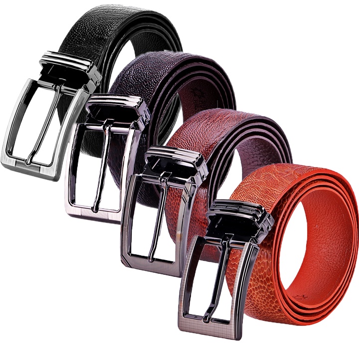 Thắt lưng nam da đà điểu trơn đầu kim 3,5P màu đen, nâu đất, nâu đỏ, vàng bò HP4413-14-15-16