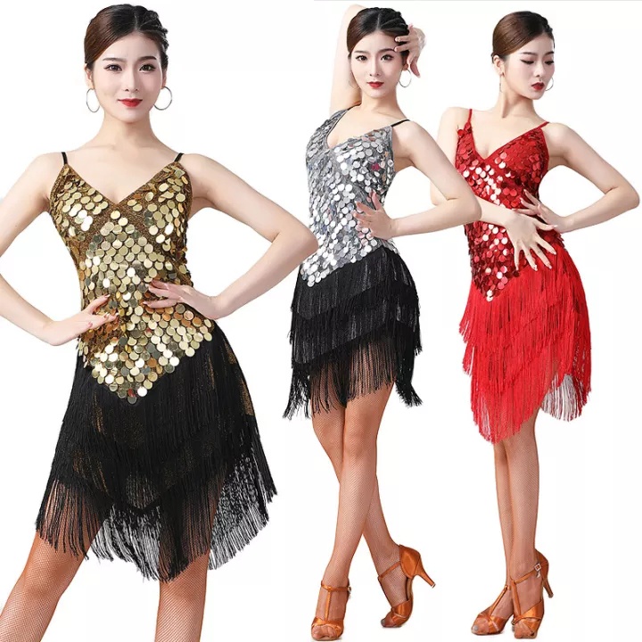 Đầm Khiêu Vũ Tua Rua Đính Kim Sa Lấp Lánh Dành Cho Nữ