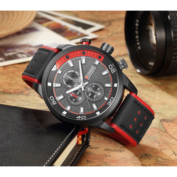 Đồng Hồ Quartz CURREN Chống Thấm Nước Với Dây Đeo Da Kiểu Dáng Thể Thao