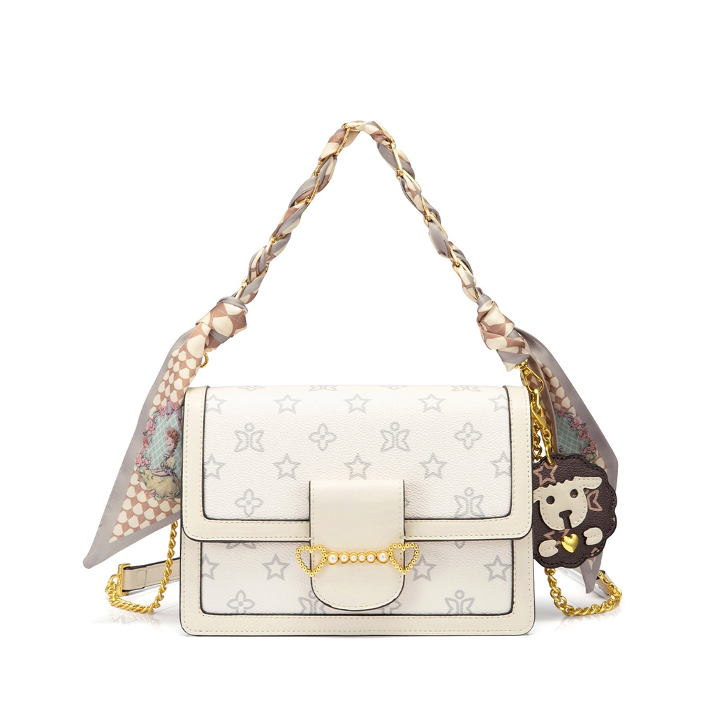 Túi xách nữ đẹp Just Star sang trọng dễ thương phối khăn charm cừu cute ViAnh Store 172905 đi làm đi chơi tiệc