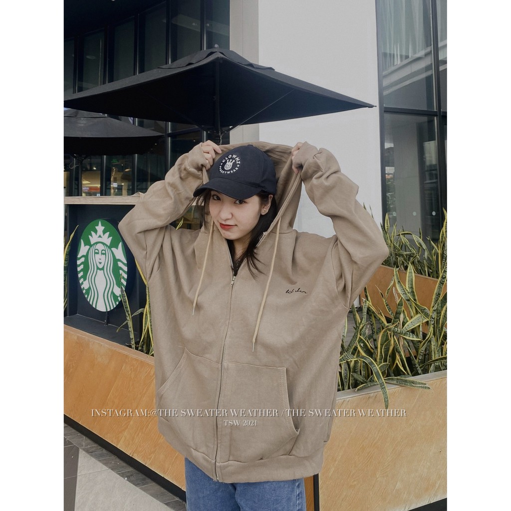 (Ảnh thật) Áo khoác nỉ da cá có mũ thêu chữ lil cher chất đẹp the.sweaterweather TSW