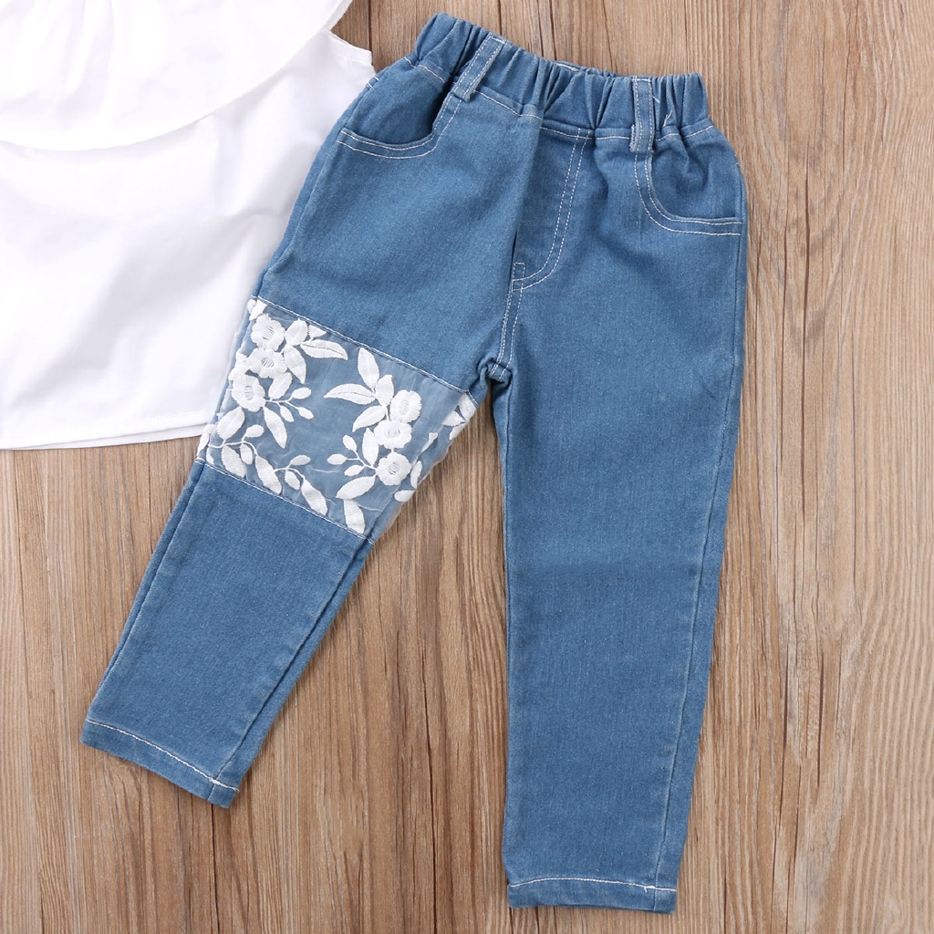 Set Áo Trễ Vai + Quần Jeans Cho Bé Gái