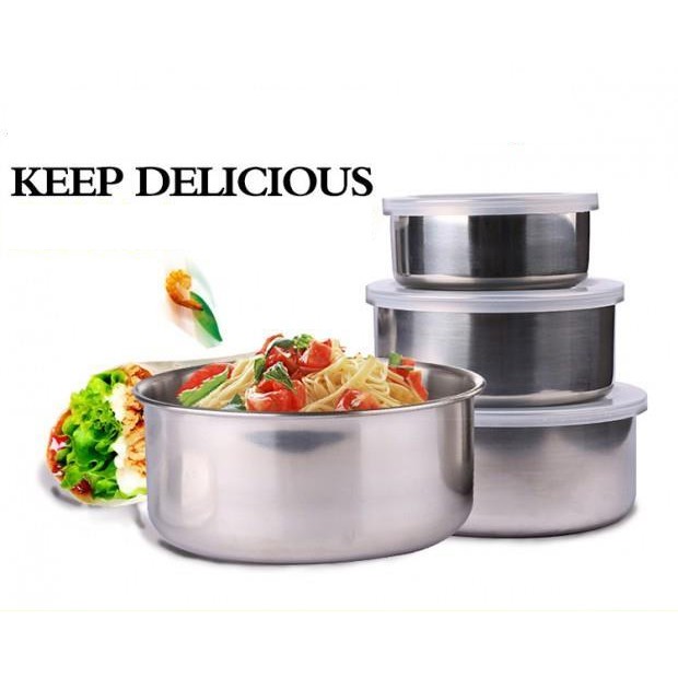 Bộ 5 Hộp Đựng Thực Phẩm Inox Kèm Nắp Nhựa - An Toàn Cho Sức Khỏe Người Sử Dụng