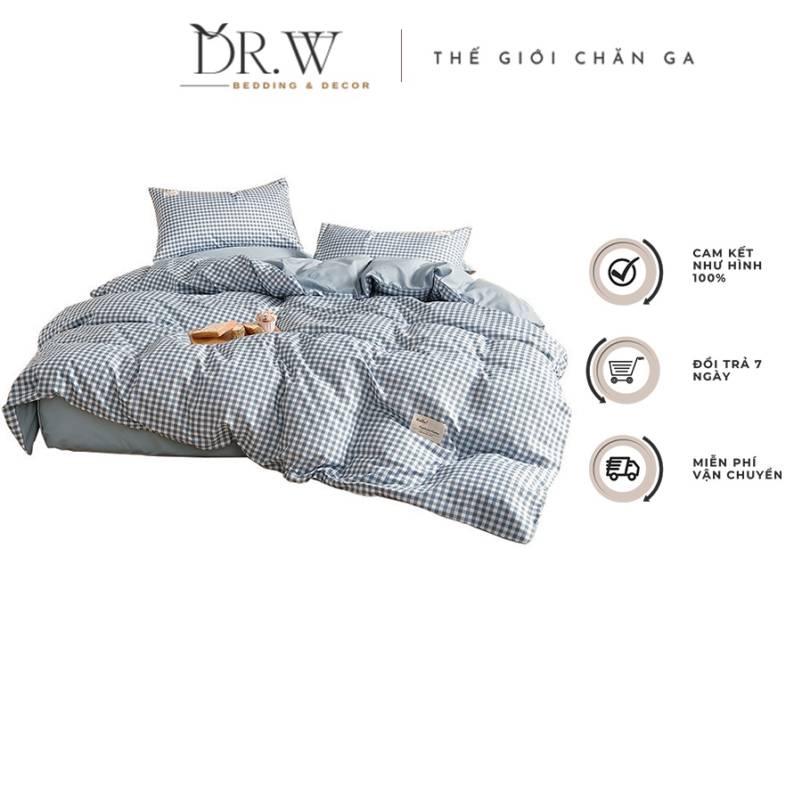 Bộ chăn ga gối đệm set 4 món cotton tencel DR.W cao cấp mang phong cách hàn quốc bo chun drap giường - Thế Giới Chăn Ga