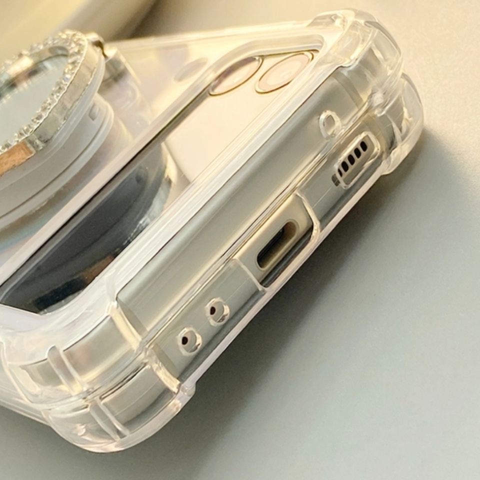 Bao Da Điện Thoại Nắp Gập Trái Tim Đính Đá Lấp Lánh Chống Sốc Gắn Kèm Gương Cho samsung galaxy z flip 4g 4 3 flip3 flip4 5g Ốp