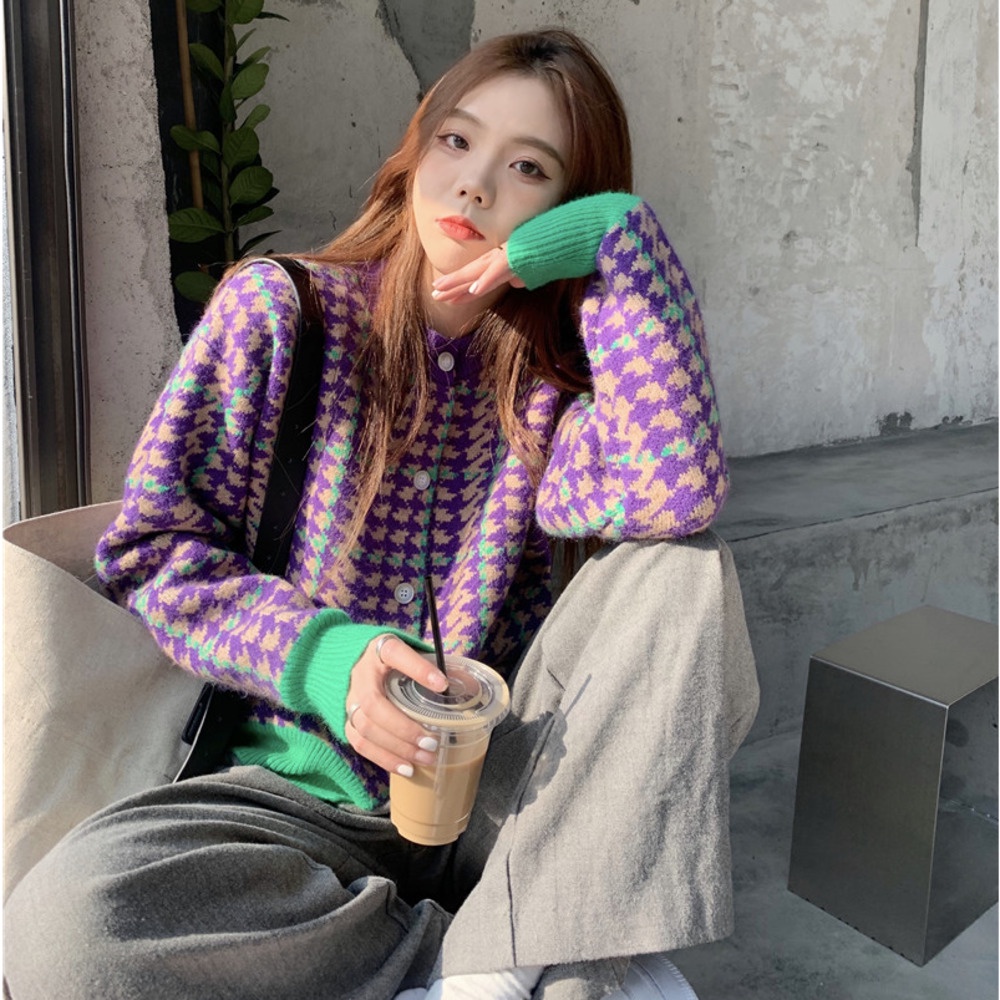 Áo cardigan dệt kim tay dài dáng rộng phong cách thời trang hàn quốc