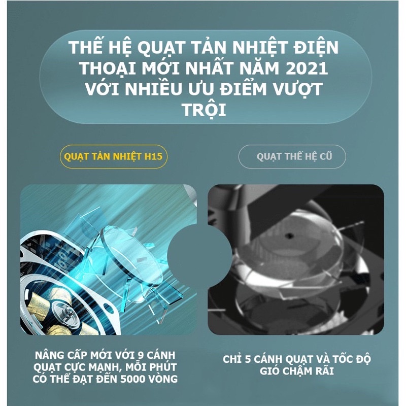 Quạt tản nhiệt điện thoại H-15 , Sử dụng Pin sạc, giúp giảm nhiệt độ cho mọi điện thoại