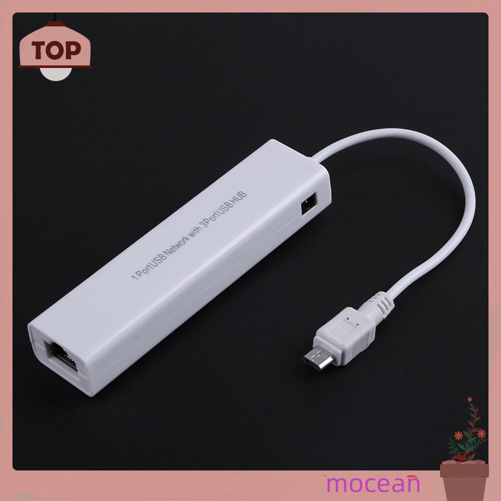 Mocean OTG 3 Port USB 2.0 HUB 10/100MB Micro USB to RJ45 LAN Adapter Network Card