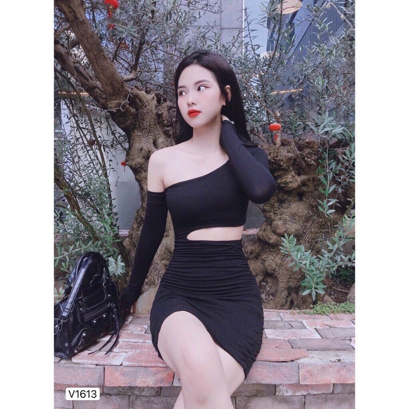 Đầm body tay dài cut eo lệch vai chất thun siêu đẹp - HÀNG CAO CẤP - C5N | BigBuy360 - bigbuy360.vn
