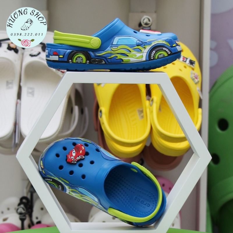 [Tặng 10 jibit 2D, Full Box] - Dép sục in hình 3D ô tô xanh siêu sắc nét, ngộ nghĩnh cho bé trai