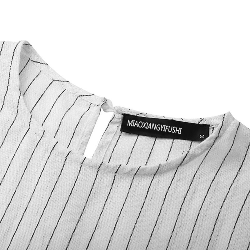 Đầm Kaftan Chữ A Tay Dài Sọc Ngang Bằng Vải Cotton Lanh Cho Phụ Nữ Hồi Giáo