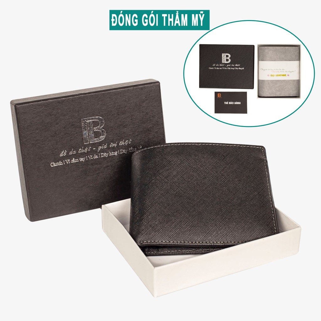 Ví da nam V141 cao cấp-bóp nam da saffiano, da thật full hộp làm quà tặng, thương hiệu Bụi leather-BH 12 tháng