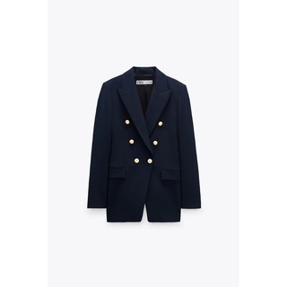 ÁO KHOÁC ZARA NỮ BLAZER CÀI KHUY KIM LOẠI MÀU XANH BIỂN